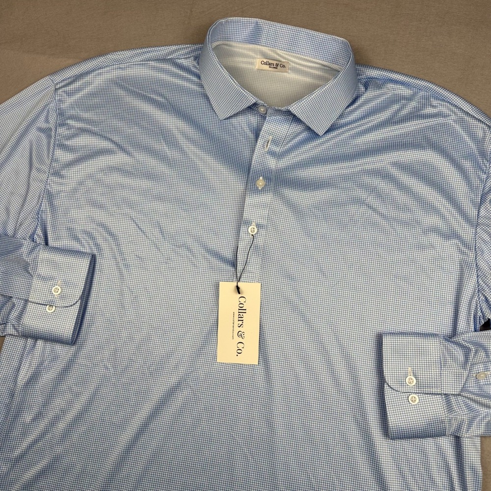 Collars & Co Mens 3XL Dress Collar Polo Long Sleeve Houndstooth Performance NEW